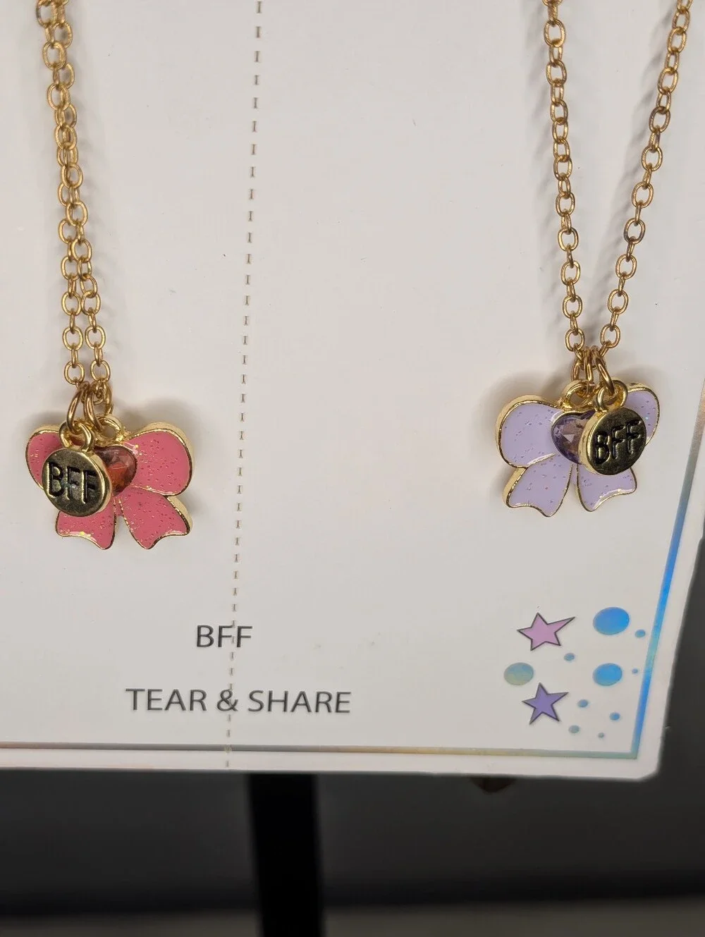 NWT Piper & Jax Nordstrom Rack Kids Glitter Bow BFF Necklace Set - Tear & Share